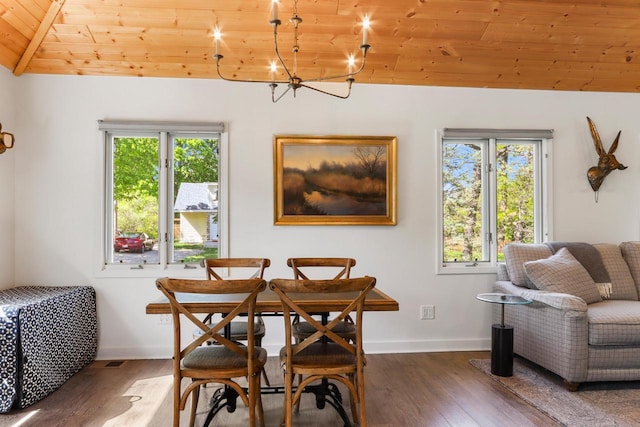 44 Oakwood St, Williams Bay, WI 53191 - dining area featuring wood finished floors, wood ceiling, vaulted ceiling, and baseboards