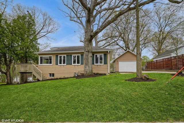 44 Oakwood St, Williams Bay, WI 53191 - view of front of property with a detached garage, stairway, an outdoor structure, and a deck