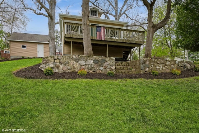 44 Oakwood St, Williams Bay, WI 53191 - rear view of house with a wooden deck and a yard