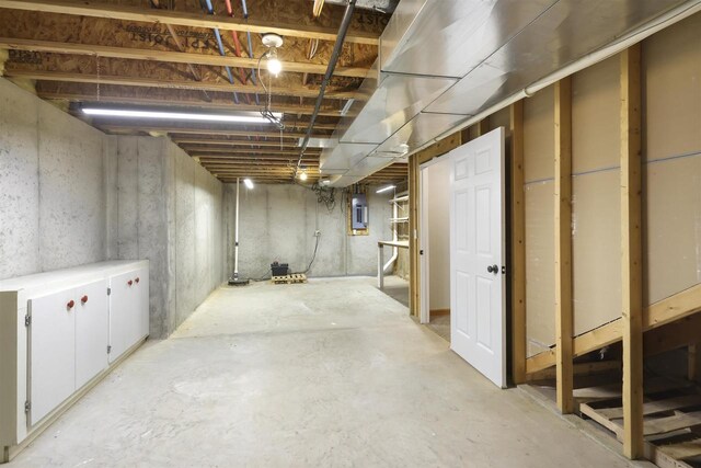 unfinished basement with electric panel