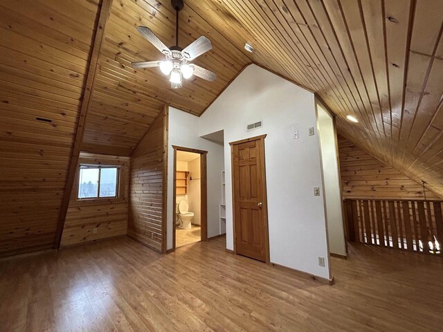 615 Sandy Beach Ct, Warrens, Warrens, WI 54666 - bonus room with visible vents, wood ceiling, light wood-type flooring, and ceiling fan