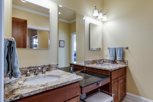 N4795 County Road V, Poynette, WI 53955 - full bath featuring two vanities, a sink, and crown molding