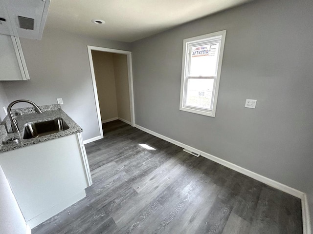 6082 N 36th St, Milwaukee, WI 53209 - unfurnished dining area featuring baseboards, visible vents, a sink, and dark wood-type flooring