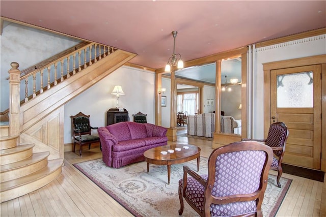 435 Jefferson St, Eau Claire, WI 54701 - living room with stairs and hardwood / wood-style flooring