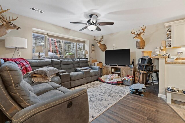4229 W Howard Ave, Milwaukee, WI 53221 - living room with visible vents, wood finished floors, and a ceiling fan