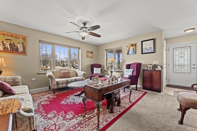 4229 W Howard Ave, Milwaukee, WI 53221 - living room featuring carpet flooring, baseboards, and a ceiling fan