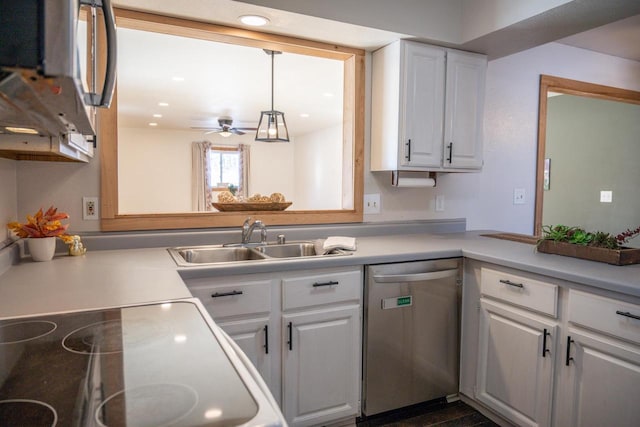N2547 County Road G, Mauston, WI 53948 - kitchen featuring a sink, ceiling fan, white cabinetry, and dishwasher