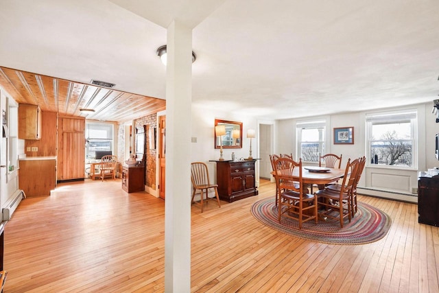 6112 County Road A, Brooklyn, WI 53521 - dining room featuring light wood-type flooring, visible vents, and a baseboard radiator