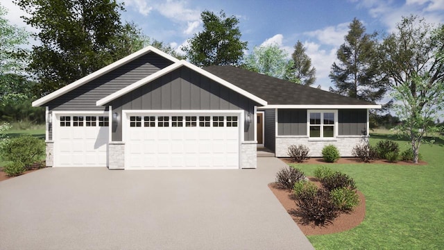 2023 Red Fox Ln, Kaukauna, WI 54130 - view of front of house featuring stone siding, board and batten siding, driveway, and a front yard