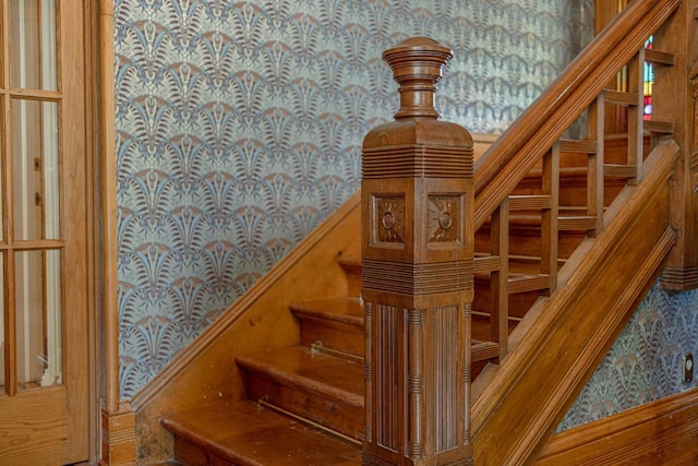 1222 11th St, Monroe, WI 53566 - stairs featuring wallpapered walls