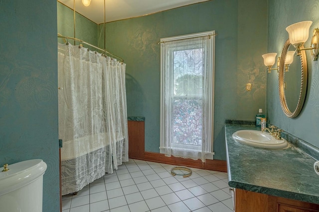 1222 11th St, Monroe, WI 53566 - bathroom with vanity, tile patterned flooring, toilet, and shower / bath combo