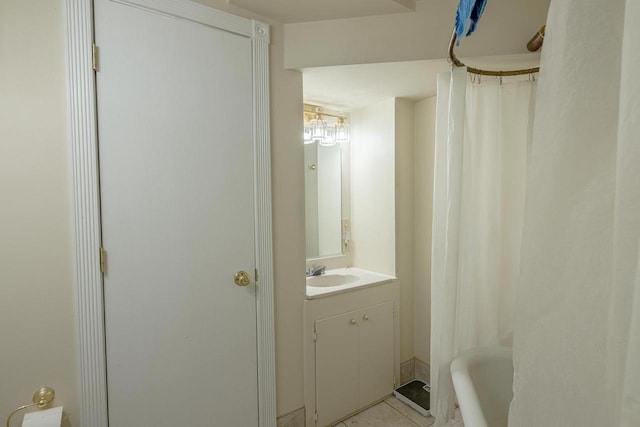 1222 11th St, Monroe, WI 53566 - full bath with vanity, tile patterned floors, and shower / bath combination with curtain