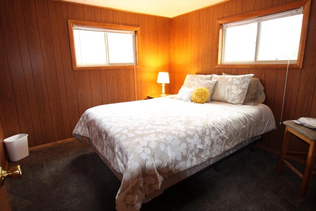 1984 W 7th Dr, Friendship, WI 53934 - carpeted bedroom with wooden walls and multiple windows