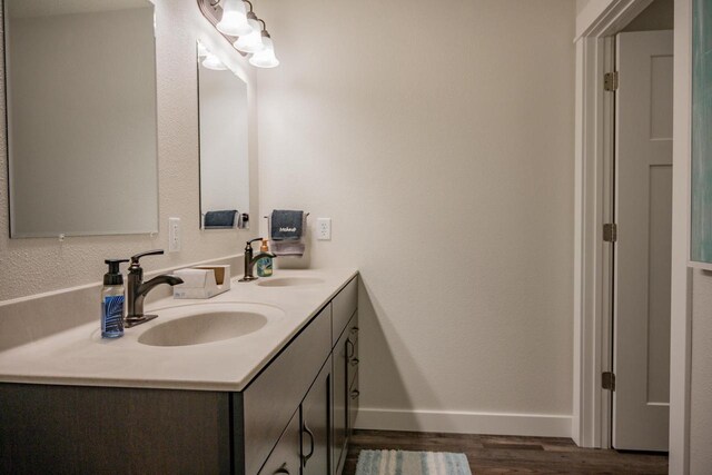 N9310 22nd Ave, Necedah, WI 54646 - full bathroom featuring a sink, baseboards, wood finished floors, and double vanity