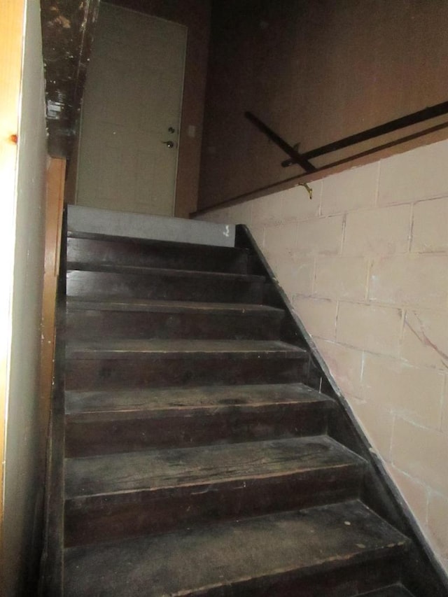 454 Center St, Adams, WI 53910 - staircase featuring concrete block wall