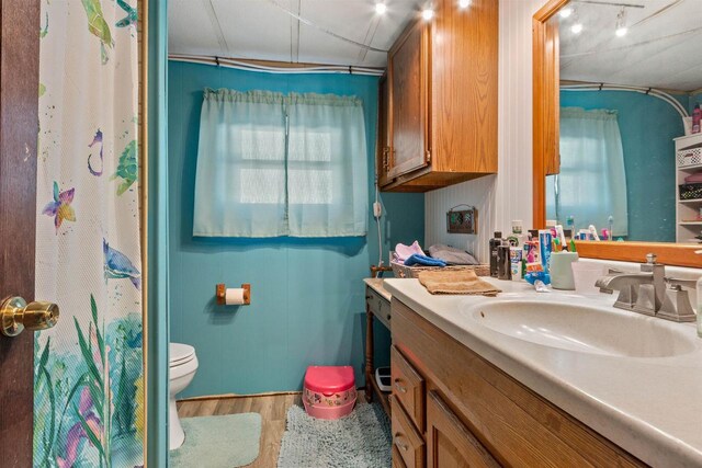 5830 Broadway St, Wisconsin Rapids, WI 54494 - bathroom with vanity, toilet, and wood finished floors