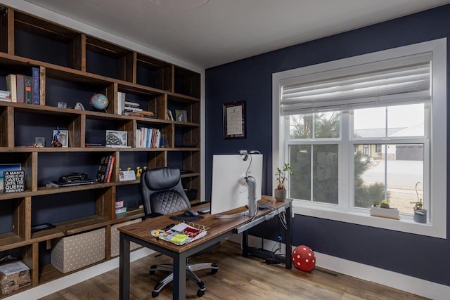 office space with wood finished floors