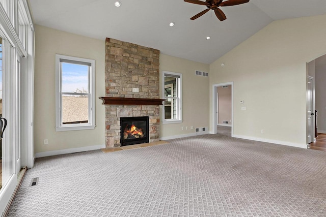 E12275 Timber Ridge Trl, Prairie Du Sac, WI 53578 - unfurnished living room with carpet flooring, a ceiling fan, and visible vents