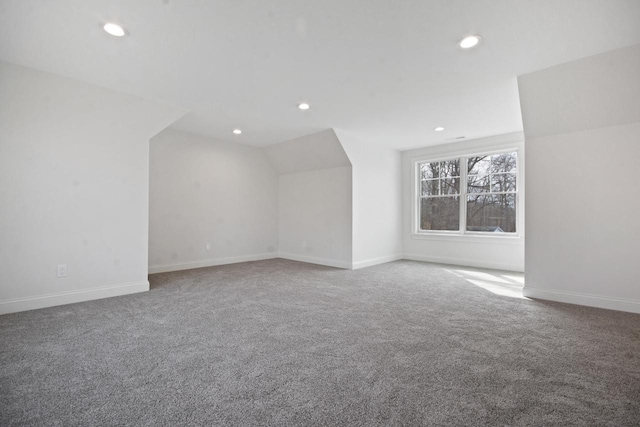 N2692 Forest Dr, Lake Geneva, WI 53147 - bonus room featuring carpet flooring, recessed lighting, lofted ceiling, and baseboards