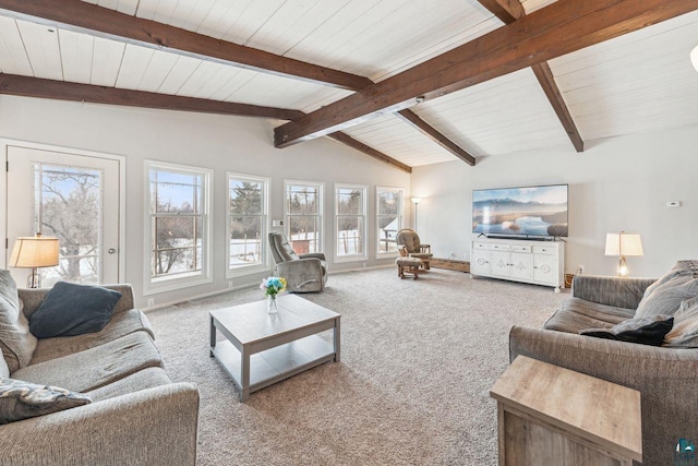 2507 Junction Rd, Ashland, WI 54806 - carpeted living room with lofted ceiling with beams