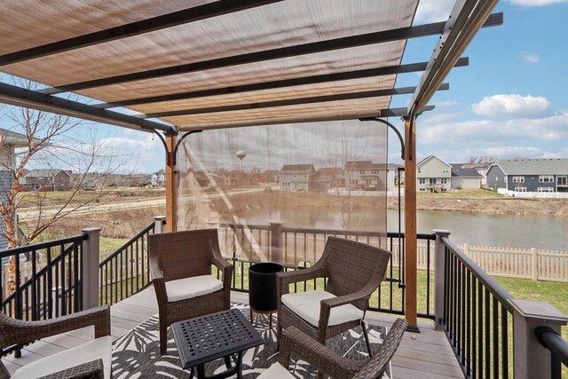 328 Venus Way, Madison, WI 53718 - wooden terrace featuring a water view, fence, a pergola, and a residential view