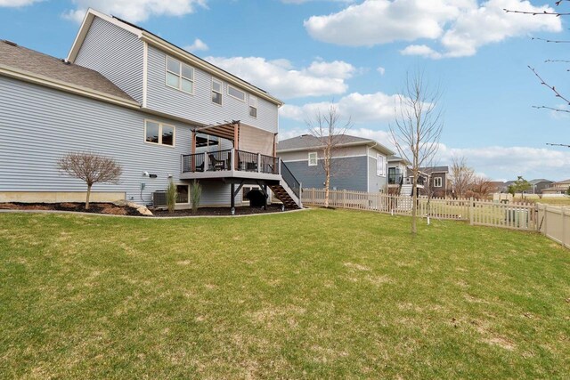 328 Venus Way, Madison, WI 53718 - back of house featuring stairway, a deck, a fenced backyard, central AC, and a yard