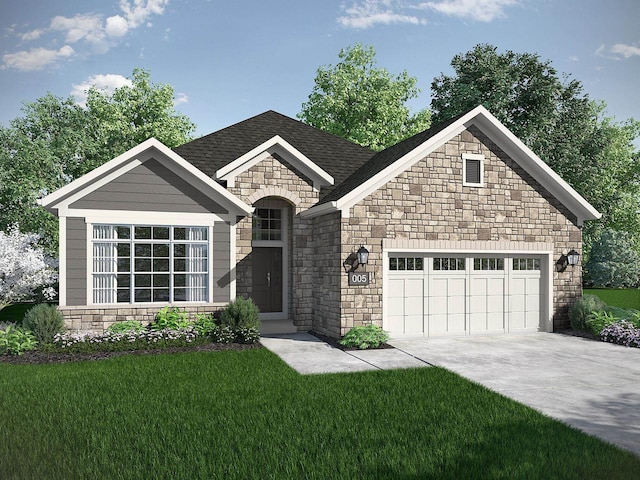 5684 N Kestrel Cir, Appleton, WI 54913 - view of front of home featuring stone siding, an attached garage, concrete driveway, and a front yard