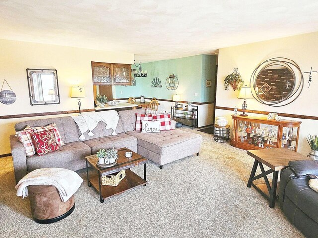 1090 Shabbona Dr, Fontana, WI 53125 - carpeted living area with a chandelier