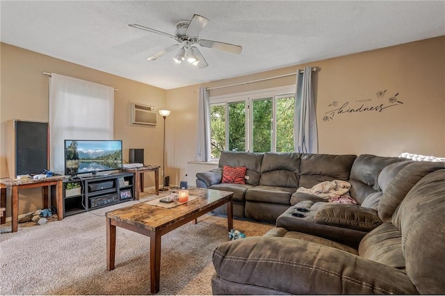 806 Oak Ridge Dr, Osceola, WI 54020 - living area with an AC wall unit, light carpet, and ceiling fan