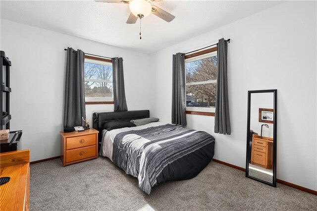 3374 Gerrard Ave, Eau Claire, WI 54701 - bedroom with baseboards, a ceiling fan, and light carpet