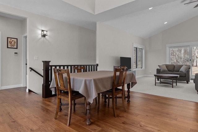 W4668 Reetz Rd, Princeton, WI 54968 - dining area with wood finished floors, baseboards, and high vaulted ceiling
