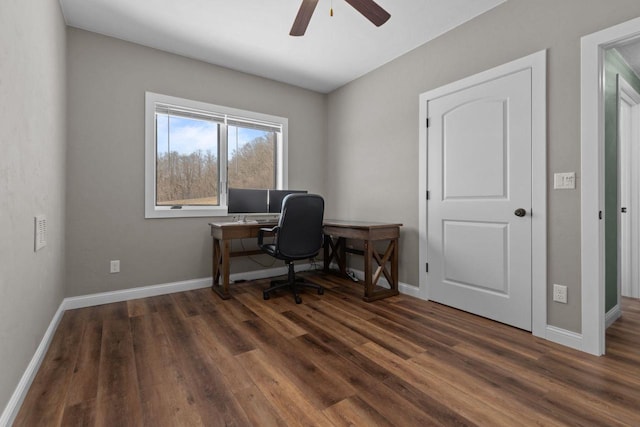 W4668 Reetz Rd, Princeton, WI 54968 - office area with ceiling fan, wood finished floors, and baseboards
