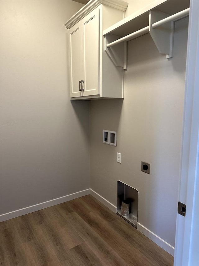 N9249 Constellation Dr, Appleton, WI 54915 - laundry area with dark wood-type flooring, cabinet space, washer hookup, and hookup for an electric dryer