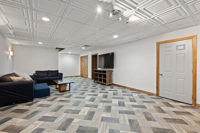 8464 County Rd S, Pulaski, WI 54162 - living room with baseboards, light colored carpet, and recessed lighting
