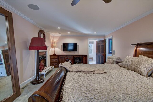 3736 Forest Knoll Dr, Eau Claire, WI 54701 - bedroom featuring ornamental molding, baseboards, ceiling fan, and recessed lighting