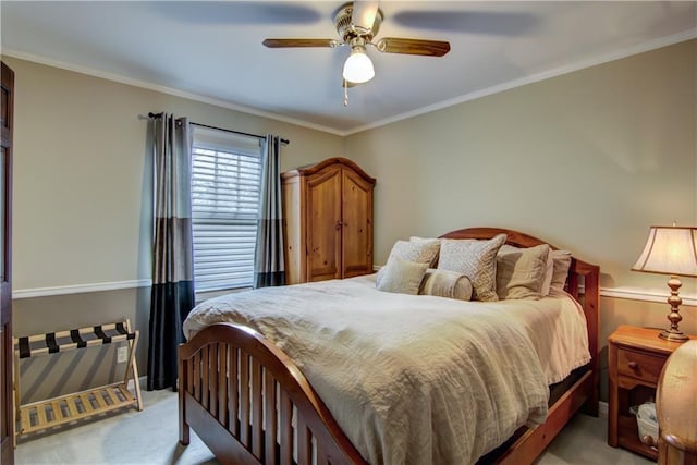 3736 Forest Knoll Dr, Eau Claire, WI 54701 - bedroom featuring ornamental molding, a ceiling fan, and light carpet