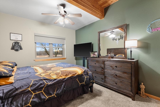 1646 N Friess Lake Dr, Hubertus, WI 53033 - bedroom with ceiling fan, beam ceiling, and carpet