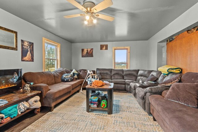 7760 State Highway 186, Arpin, WI 54410 - living room with ceiling fan and wood finished floors