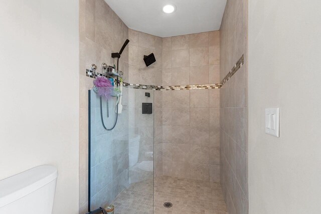 full bathroom featuring toilet and a walk in shower