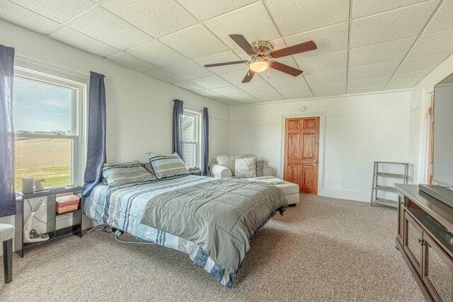 1943 State Road 11, South Wayne, WI 53587 - bedroom featuring light colored carpet, ceiling fan, and a drop ceiling