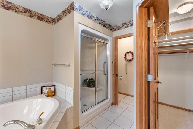 N8891 Gladstone Beach Rd, Fond Du Lac, WI 54937 - bathroom with a garden tub, tile patterned floors, and a shower stall