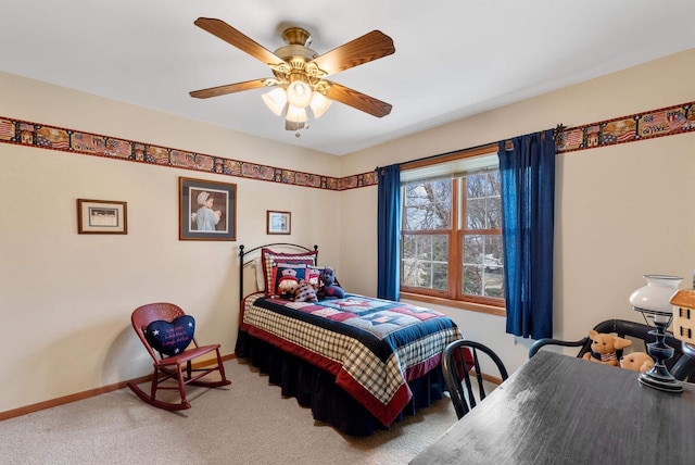 N8891 Gladstone Beach Rd, Fond Du Lac, WI 54937 - bedroom featuring baseboards, light carpet, and ceiling fan