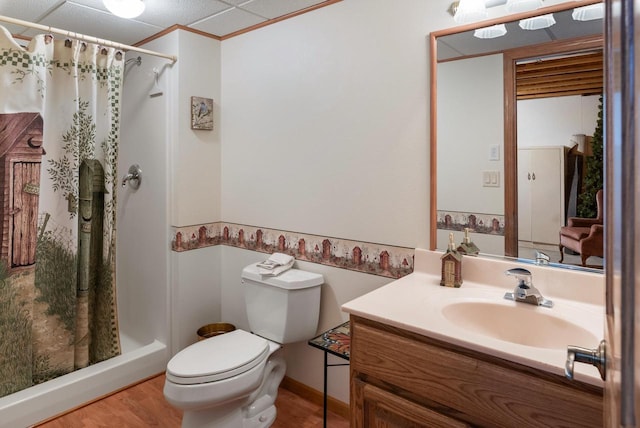 N8891 Gladstone Beach Rd, Fond Du Lac, WI 54937 - full bathroom with vanity, wood finished floors, toilet, and a shower stall