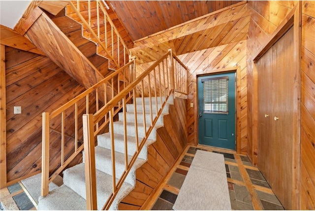 8375 N Bass Lake Rd, Danbury, WI 54830 - stairs with wooden walls