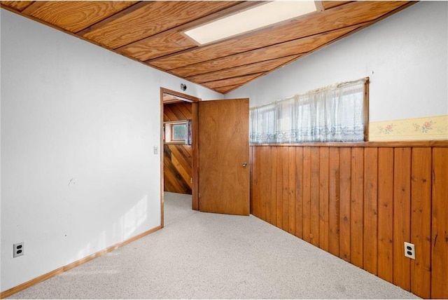 8375 N Bass Lake Rd, Danbury, WI 54830 - spare room with a wainscoted wall, wooden walls, and carpet flooring