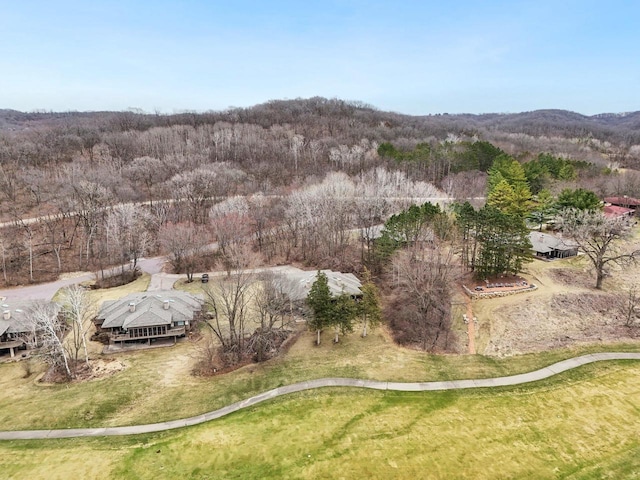 drone / aerial view with a forest view