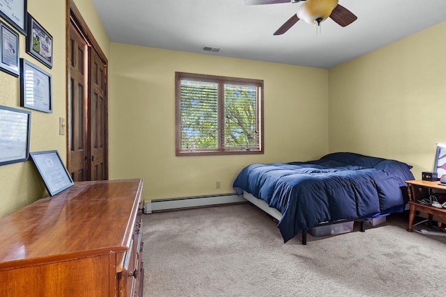 W1260 S Shore Dr, Palmyra, WI 53156 - carpeted bedroom featuring a ceiling fan, visible vents, and baseboard heating