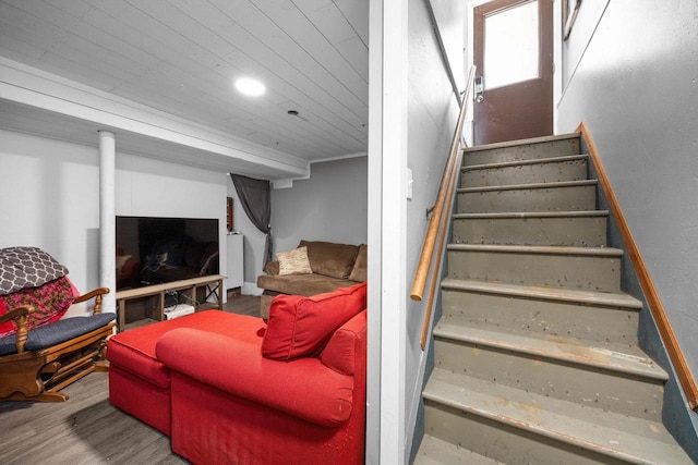 505 S Main St, Edgerton, WI 53534 - staircase with wood ceiling and wood finished floors