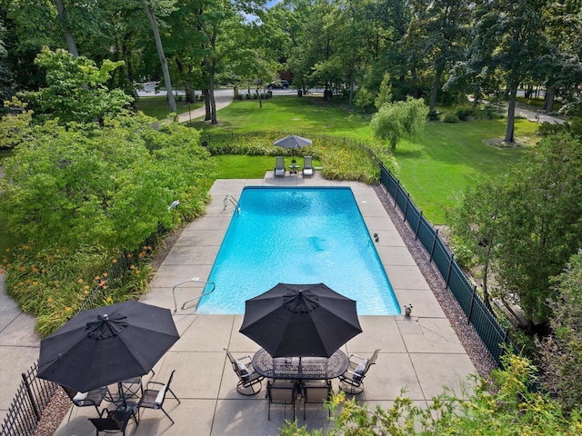 4696 N Lake Dr, Whitefish Bay, WI 53211 - view of pool with a fenced in pool, a patio, a yard, and fence