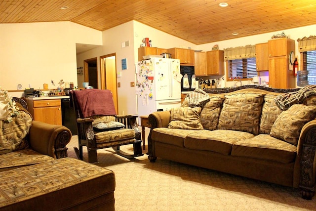 1885 20th Ave, Arkdale, WI 54613 - living area with wood ceiling, lofted ceiling, and carpet